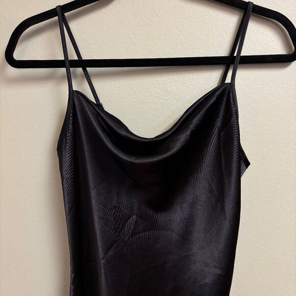 VTG Bebe Women Slip Dress Size XS Black Spaghetti Strap Cowl Neck Y2K Whimsigoth - Picture 2 of 13